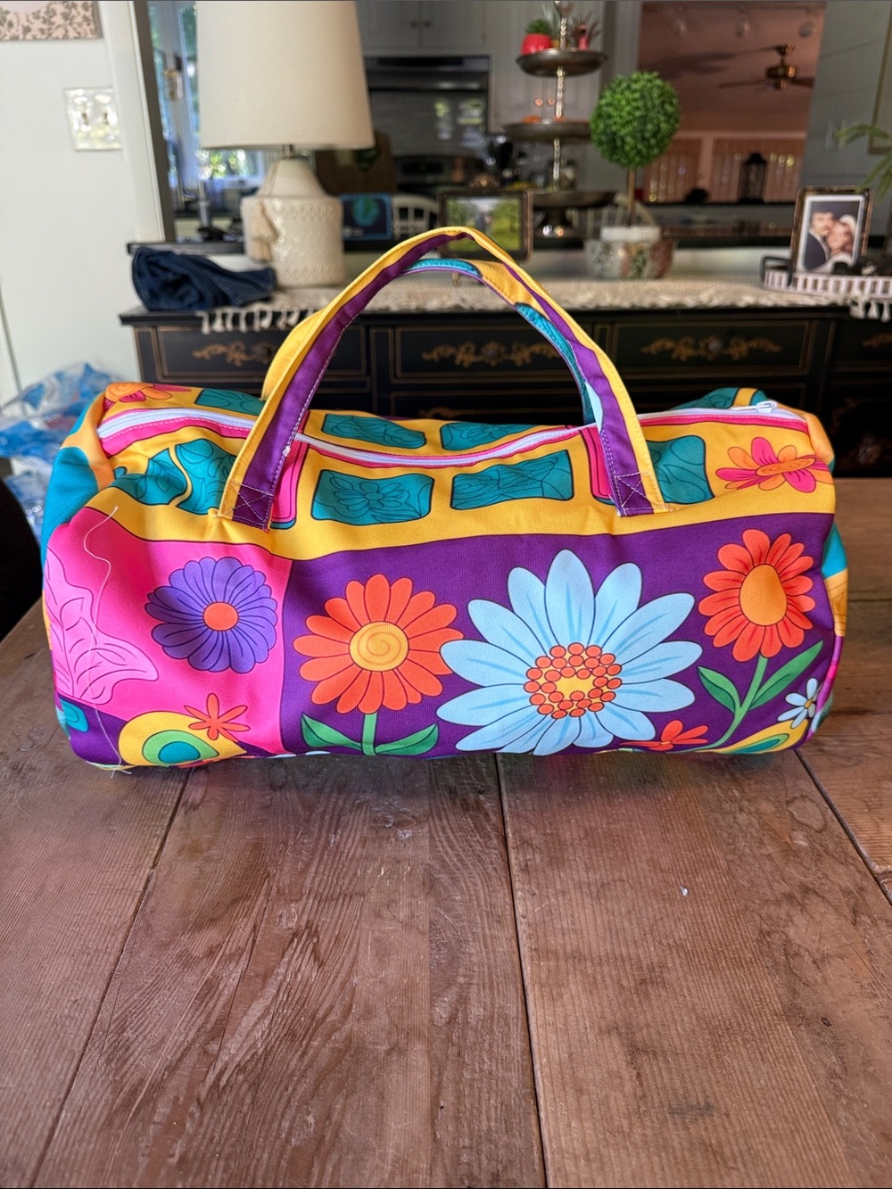 Colorful Floral Travel Duffel Bag - Purple, Pink & Yellow